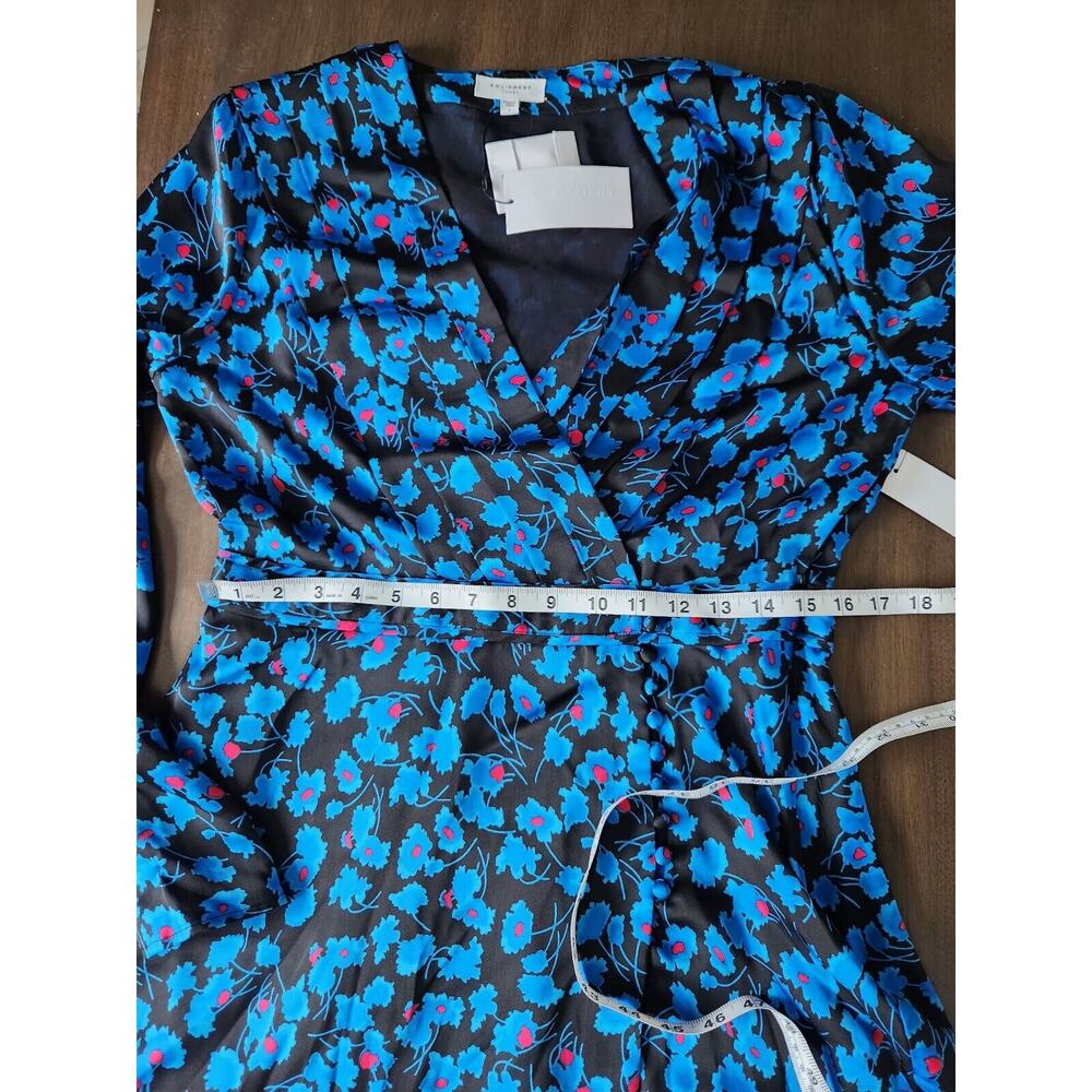 Equipment Femme Womens Blue Black Floral V-Neck Empire Waist Shift Dress NWT L - Picture 9 of 13